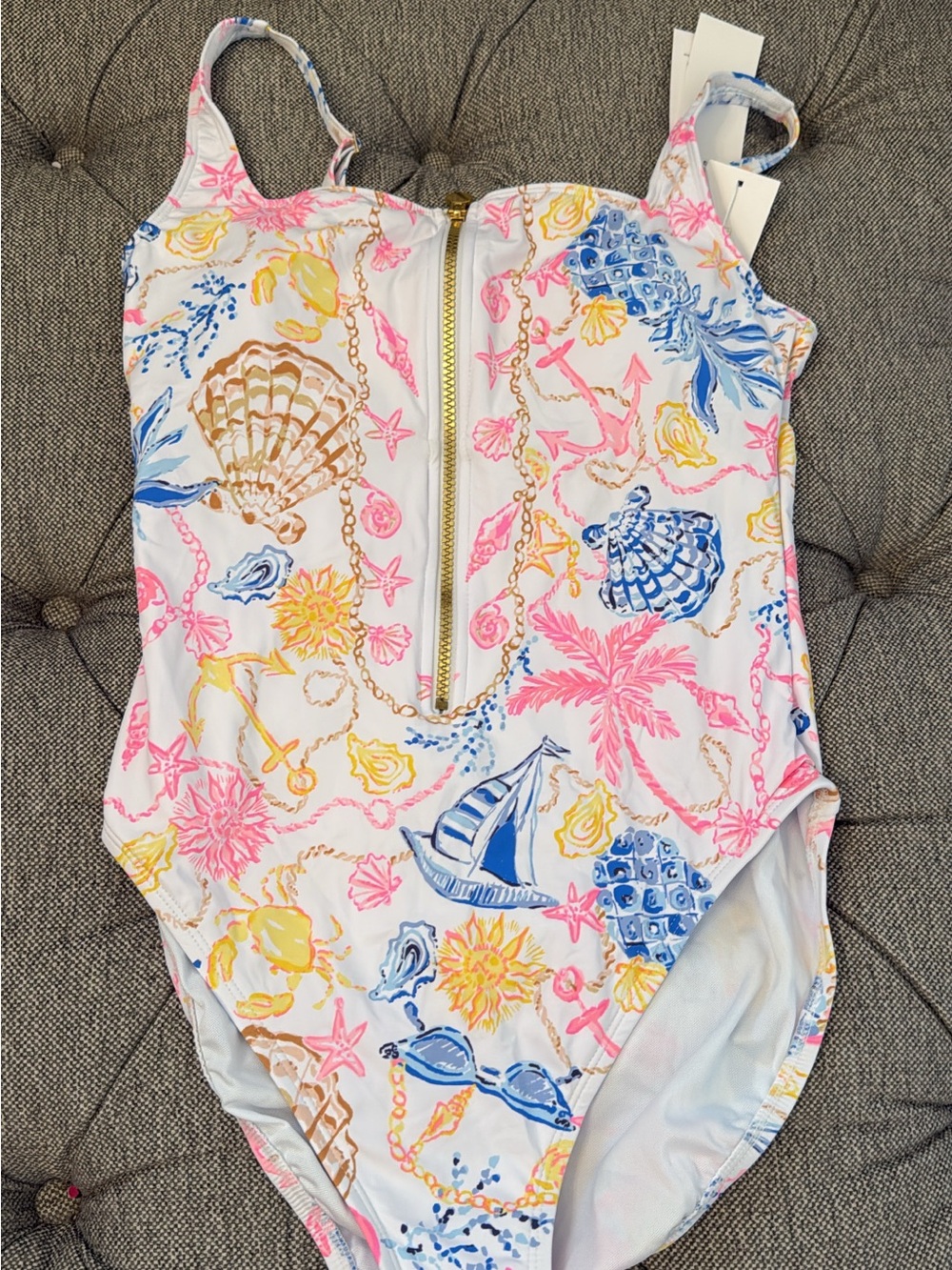 Lilly Pulitzer NWT Emil One-Piece Swimsuit with Pink, Blue & Yellow Shell Print - Picture 1 of 1